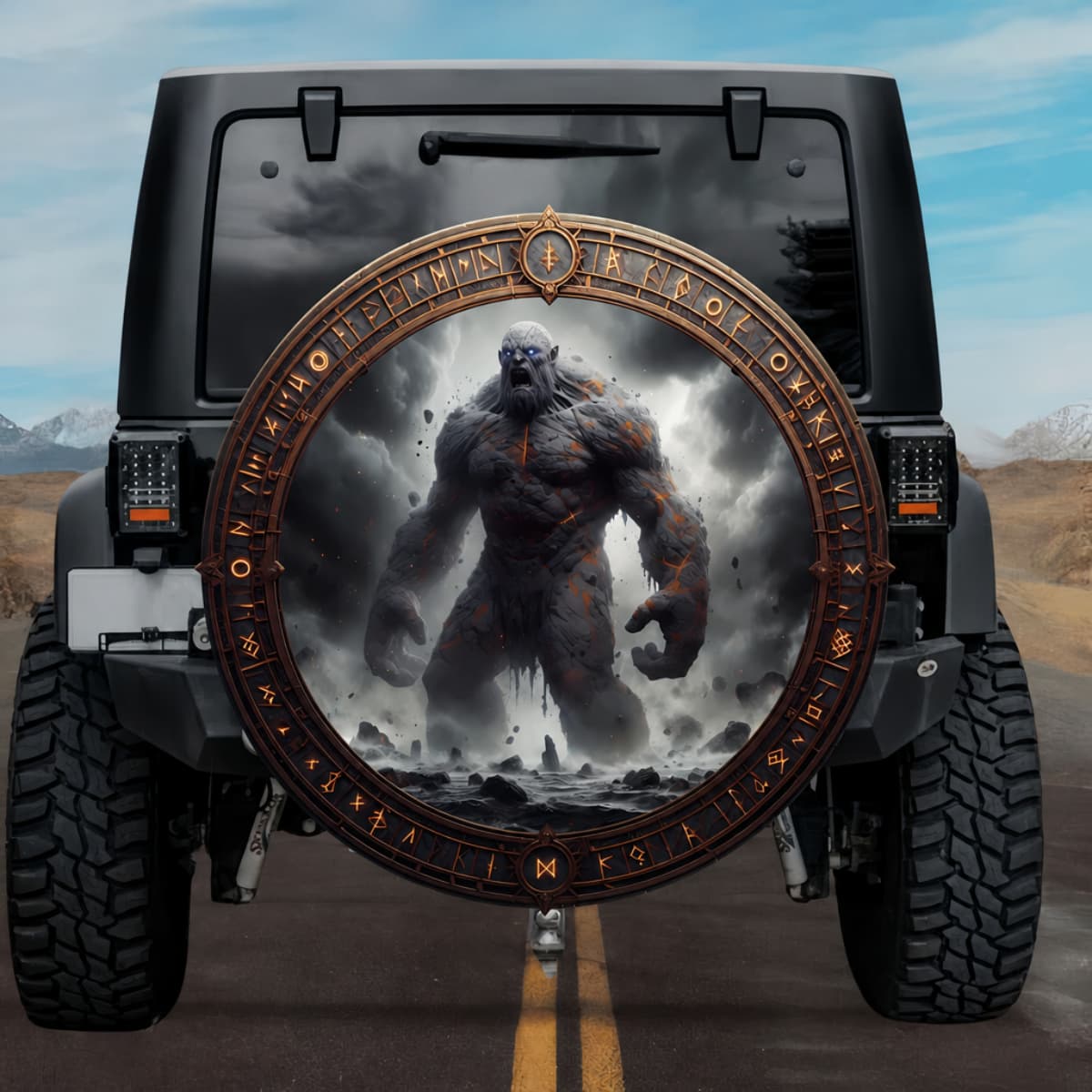 Tactical Mokkurkalfi Clay Giant King Rune Shield Spare Tire Cover
