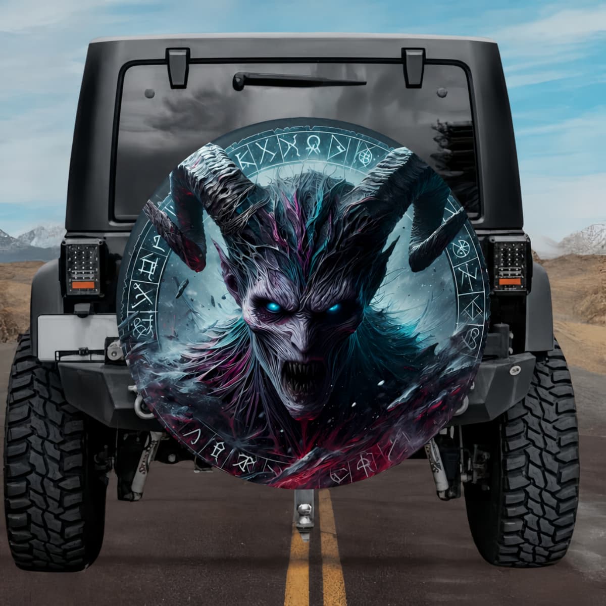 Tactical Narfi Loki Son Demon Horn Rune Shield Spare Tire Cover