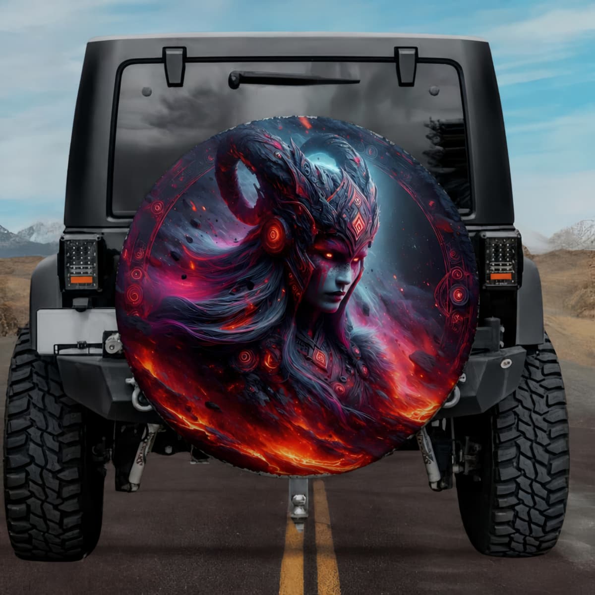 Tactical Sinmara Hel-Bladh Queen Consort Rune Shield Spare Tire Cover