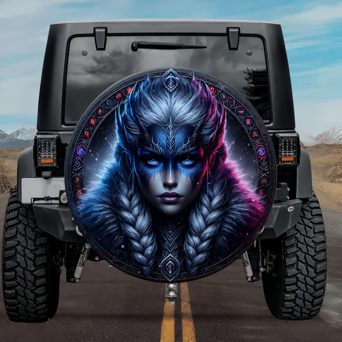 Tactical Skadi Goddess of Winter Hunt Rune Shield Spare Tire Cover