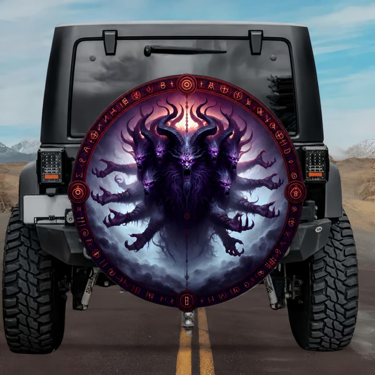 Tactical Thrivaldi Nine-Headed Nine-Armed Giant King Rune Shield Spare Tire Cover