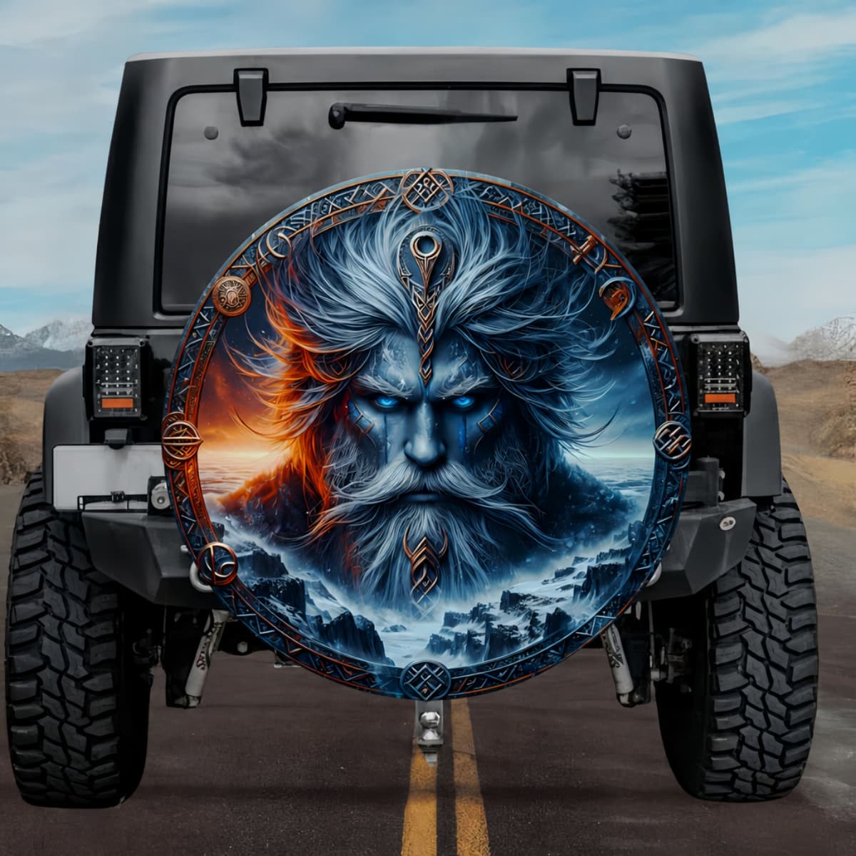 Tactical Thrudgelmir Six-Headed Frost Titan Rune Shield Spare Tire Cover