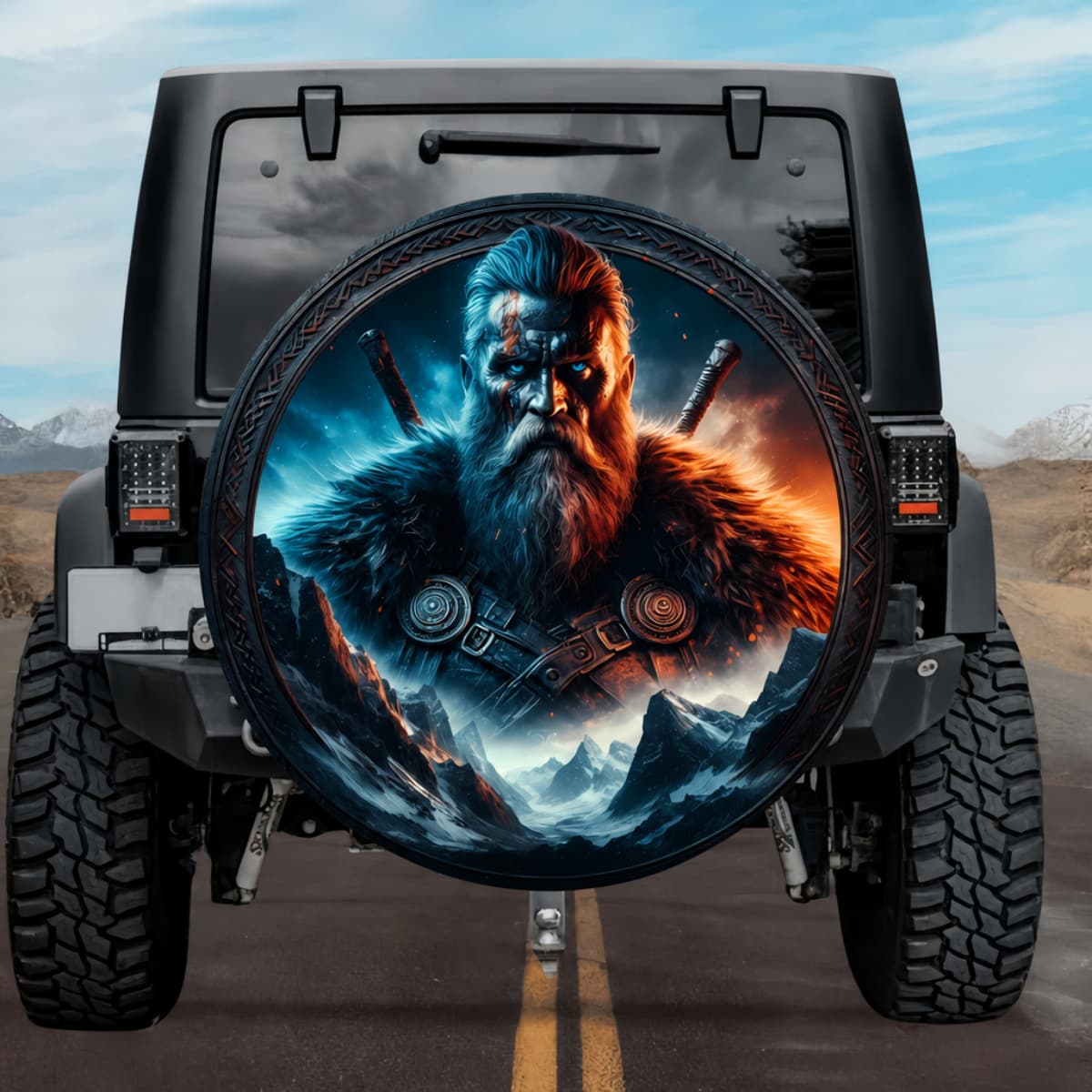 Tactical Vemundr Dual-Sword Viking Warrior Rune Shield Spare Tire Cover
