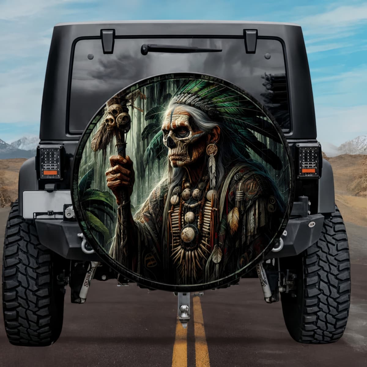 Tactical Kudo Tribal Shaman Skull Mask Spare Tire Cover