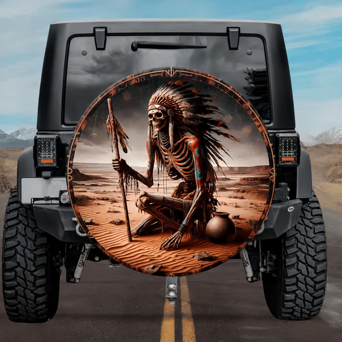 Tactical Maasaw Hopi God of Earth Skeleton Spare Tire Cover