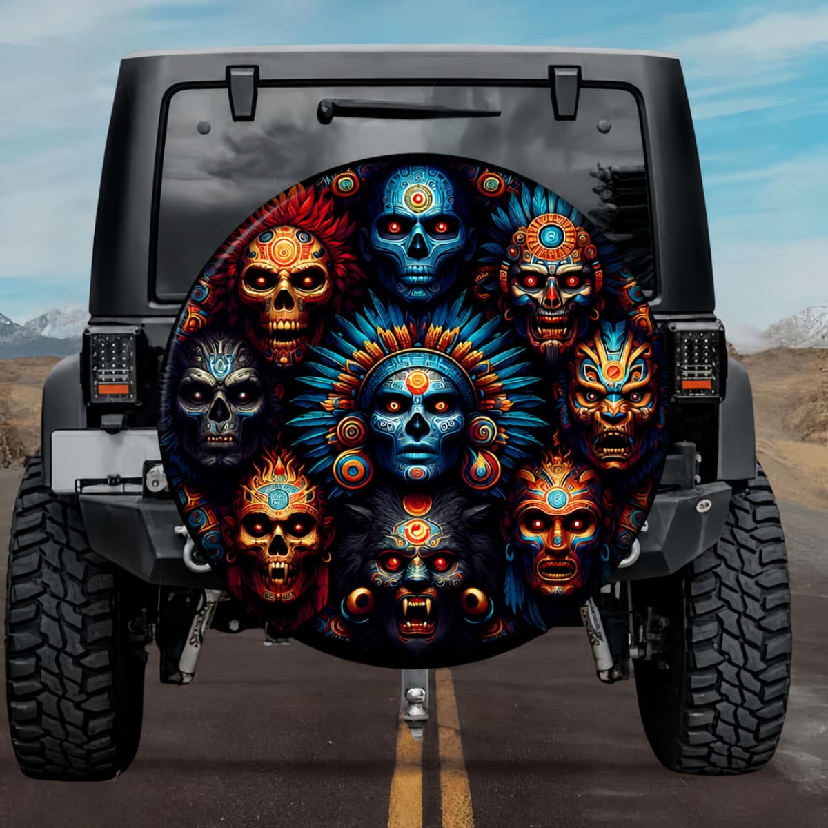 Tactical Nine Lords of the Night Aztec Skull Spare Tire Cover