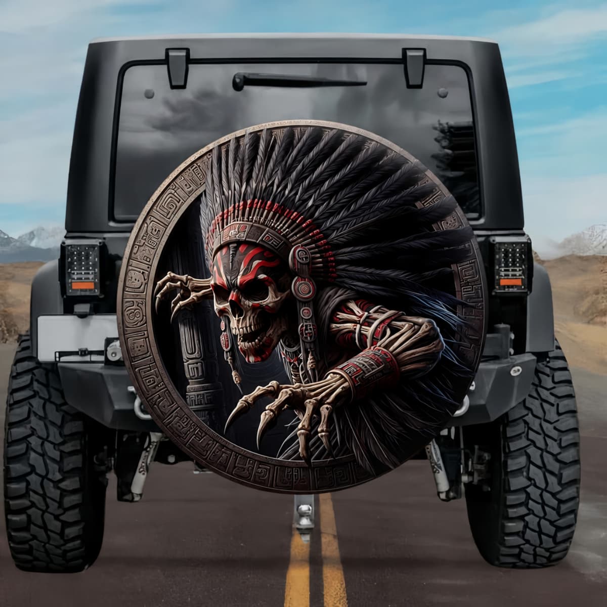 Tactical Pitao Bezelao Zapotec God of Death Skull Spare Tire Cover
