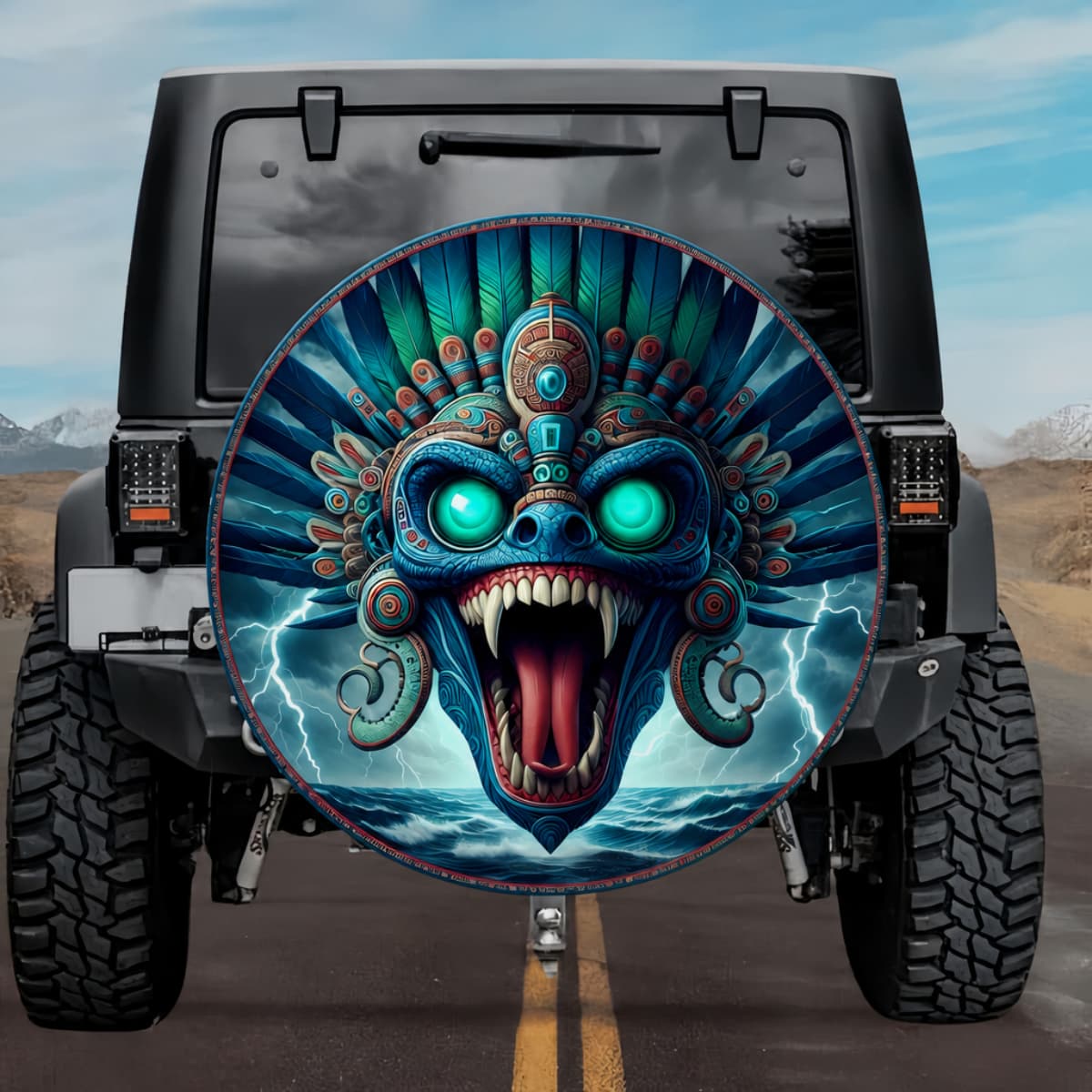 Tactical Tlaloc Aztec God of Rain Storm Spare Tire Cover