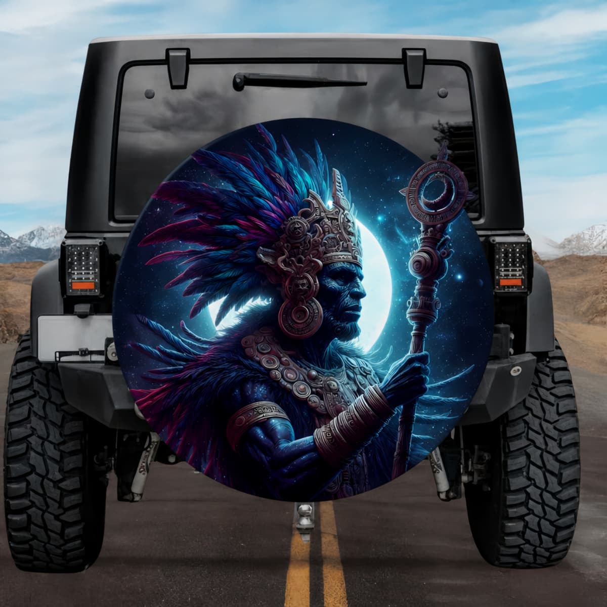 Tactical Yohualtecuhtli Aztec Lord of the Night Spare Tire Cover
