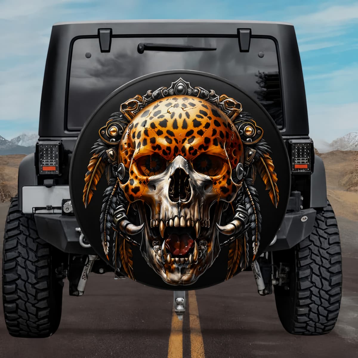Tactical Jaguar Warrior Skull Aztec Empire Spare Tire Cover