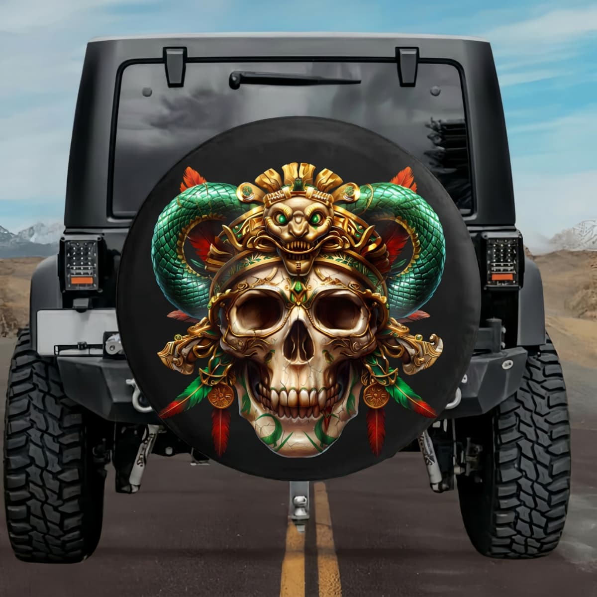 Tactical Quetzalcoatl Aztec Serpent Skull Spare Tire Cover