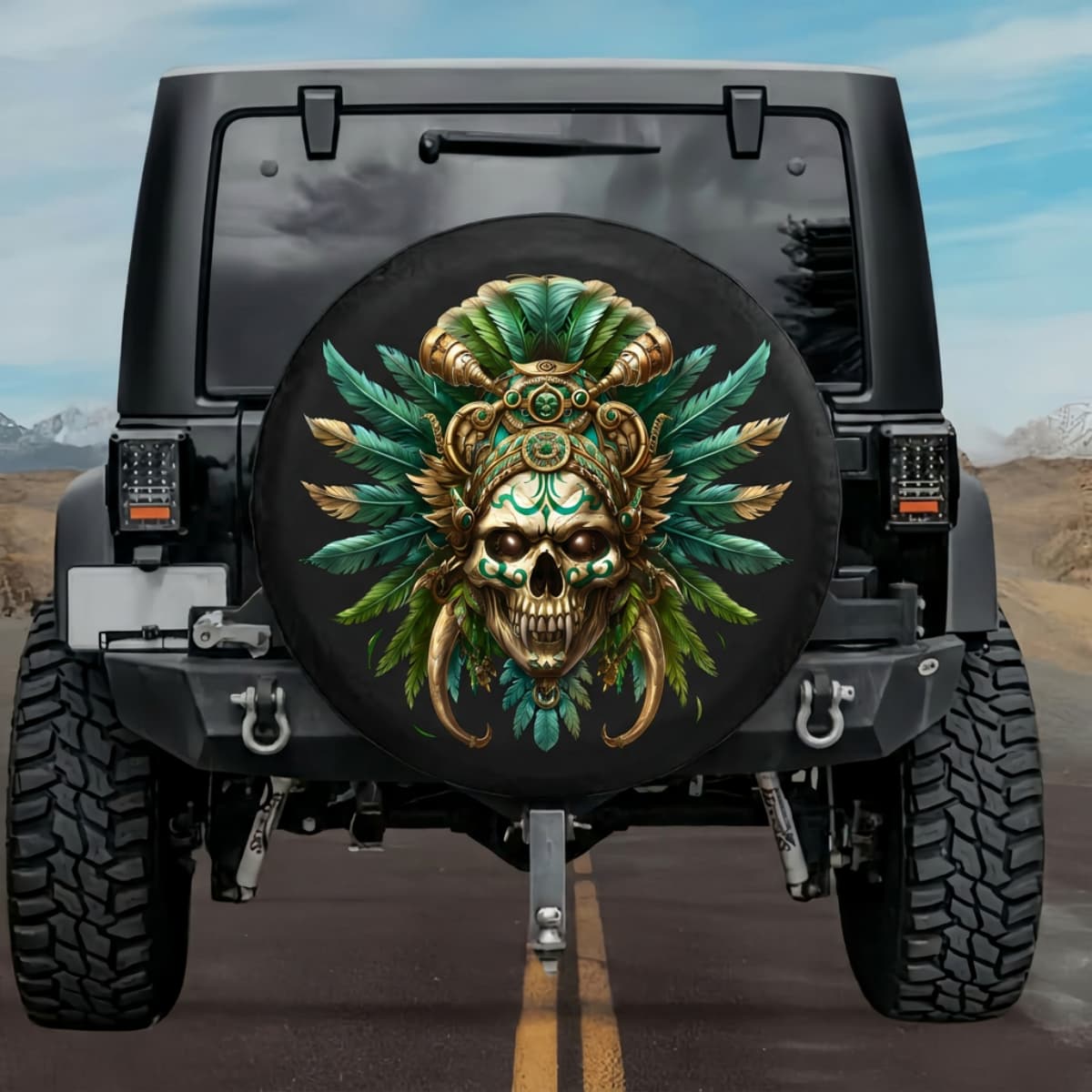 Tactical Quetzalcoatl Aztec Skull Spare Tire Cover