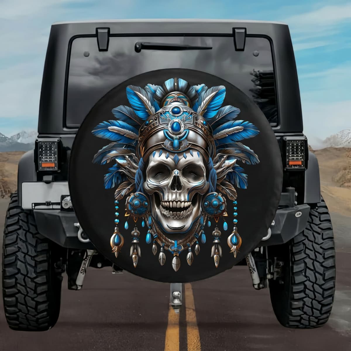Tactical Tlaloc Aztec Rain God Storm Skull Spare Tire Cover