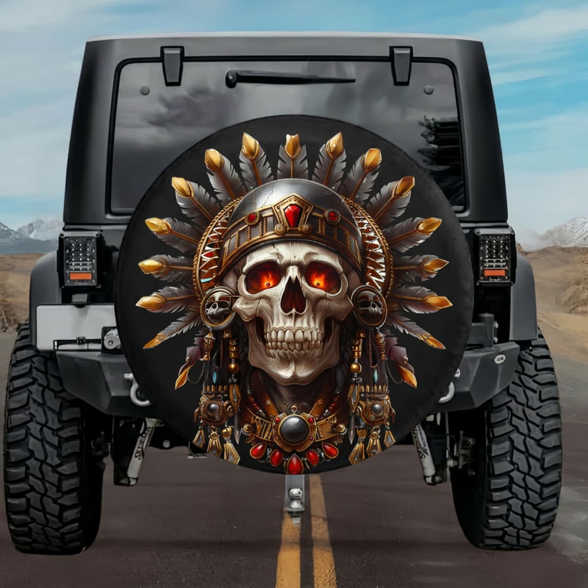 Tactical Aztec Temple Guardian Ruby Skull Spare Tire Cover