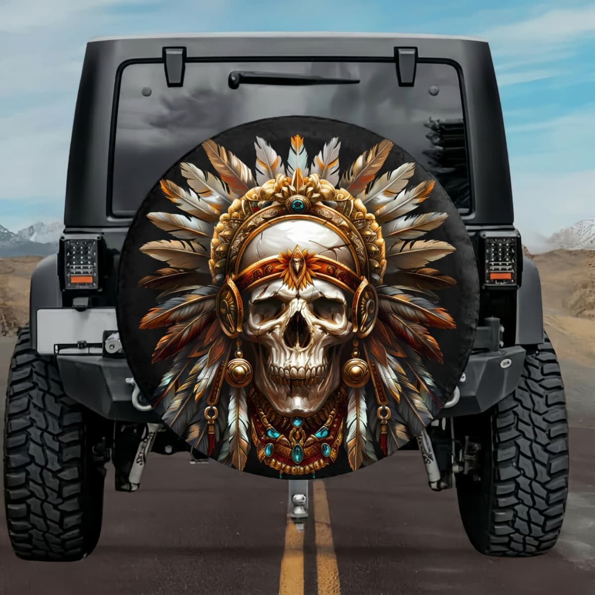 Tactical Aztec Eagle Warrior Skull Spare Tire Cover