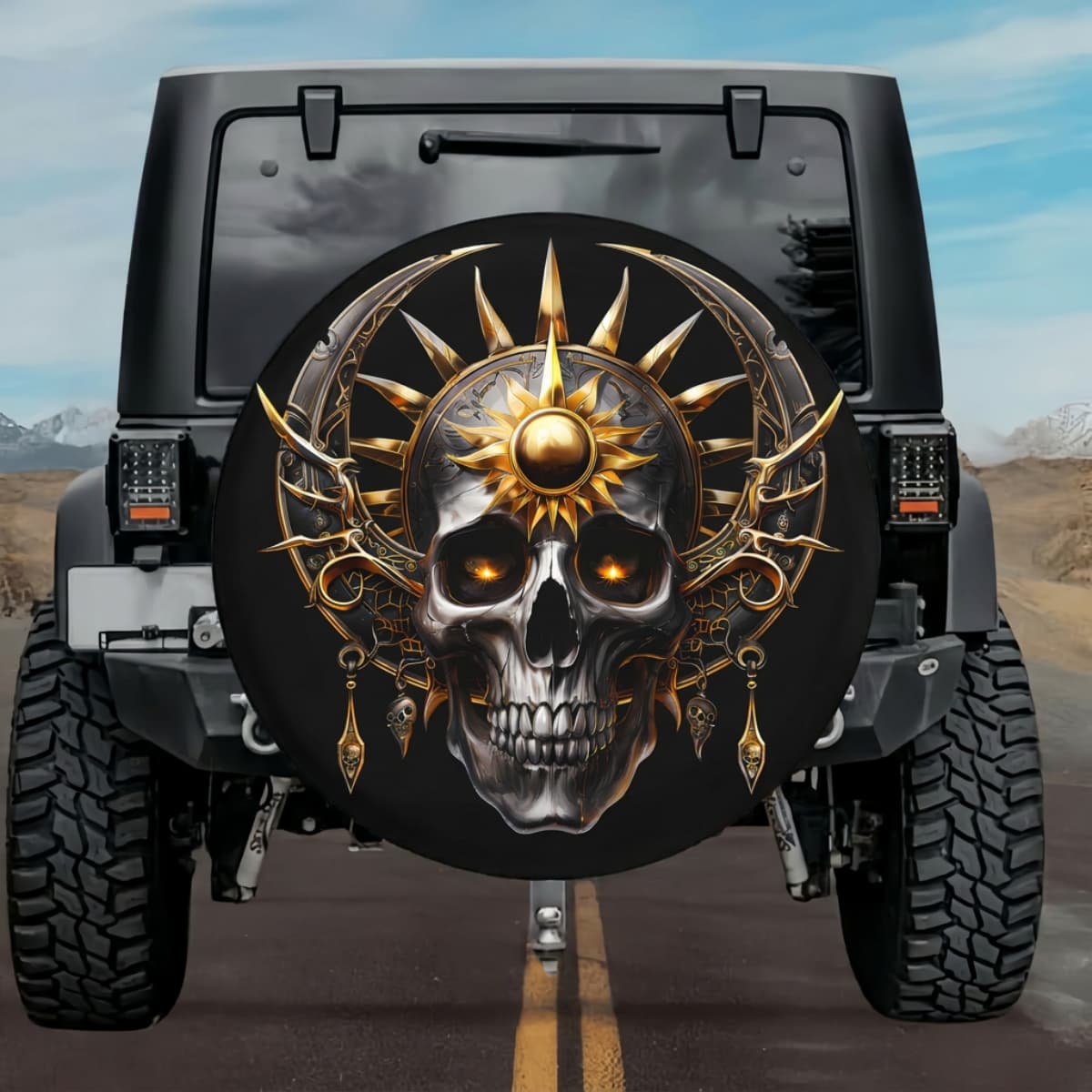 Tactical Aztec Sun and Moon Myth Spare Tire Cover