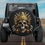 Tactical Aztec Pyramid Skull Imperial Turquoise Spare Tire Cover