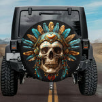 Tactical Aztec Mosaic Skull Turquoise Spare Tire Cover