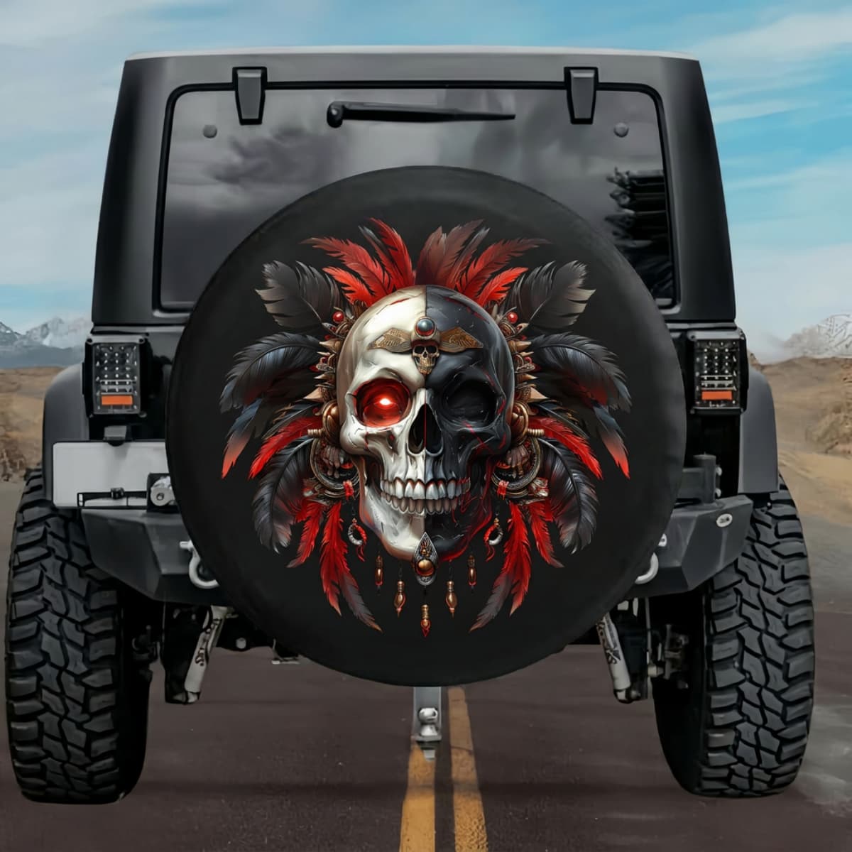Tactical Aztec Duality Skull Split Face Spare Tire Cover