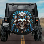 Tactical Aztec Spirit Skull Ethereal Blue Spare Tire Cover
