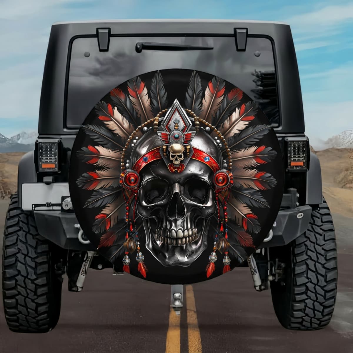 Tactical Aztec Obsidian Skull Tezcatlipoca Spare Tire Cover