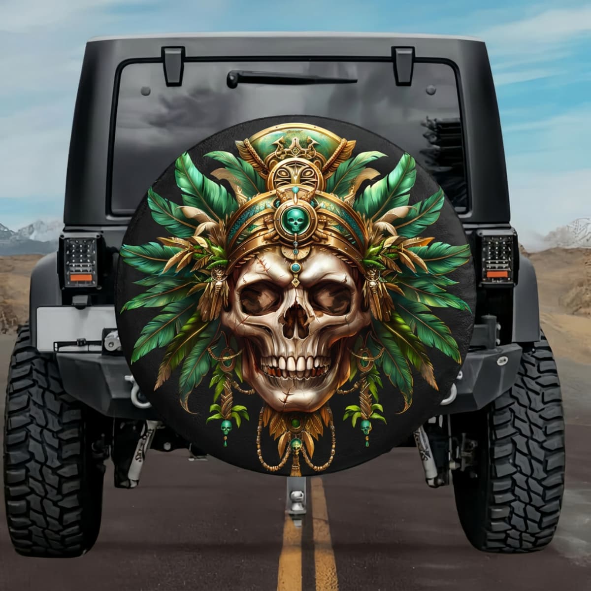 Tactical Aztec Earth God Tlaltecuhtli Skull Spare Tire Cover