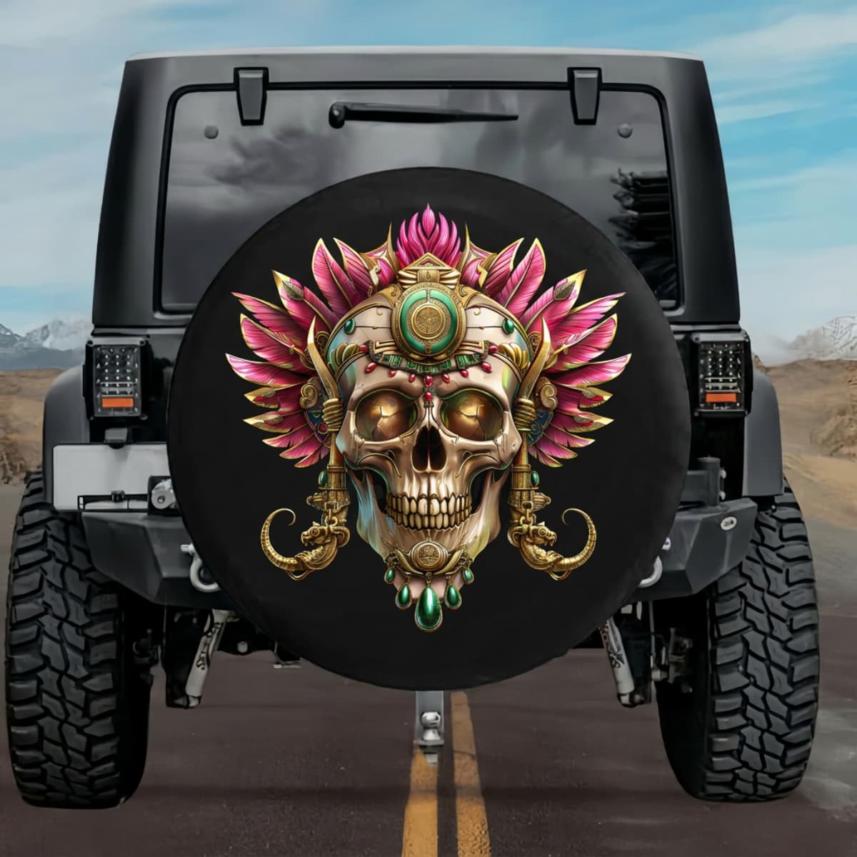 Tactical Aztec Fertility Skull Xochiquetzal Spare Tire Cover