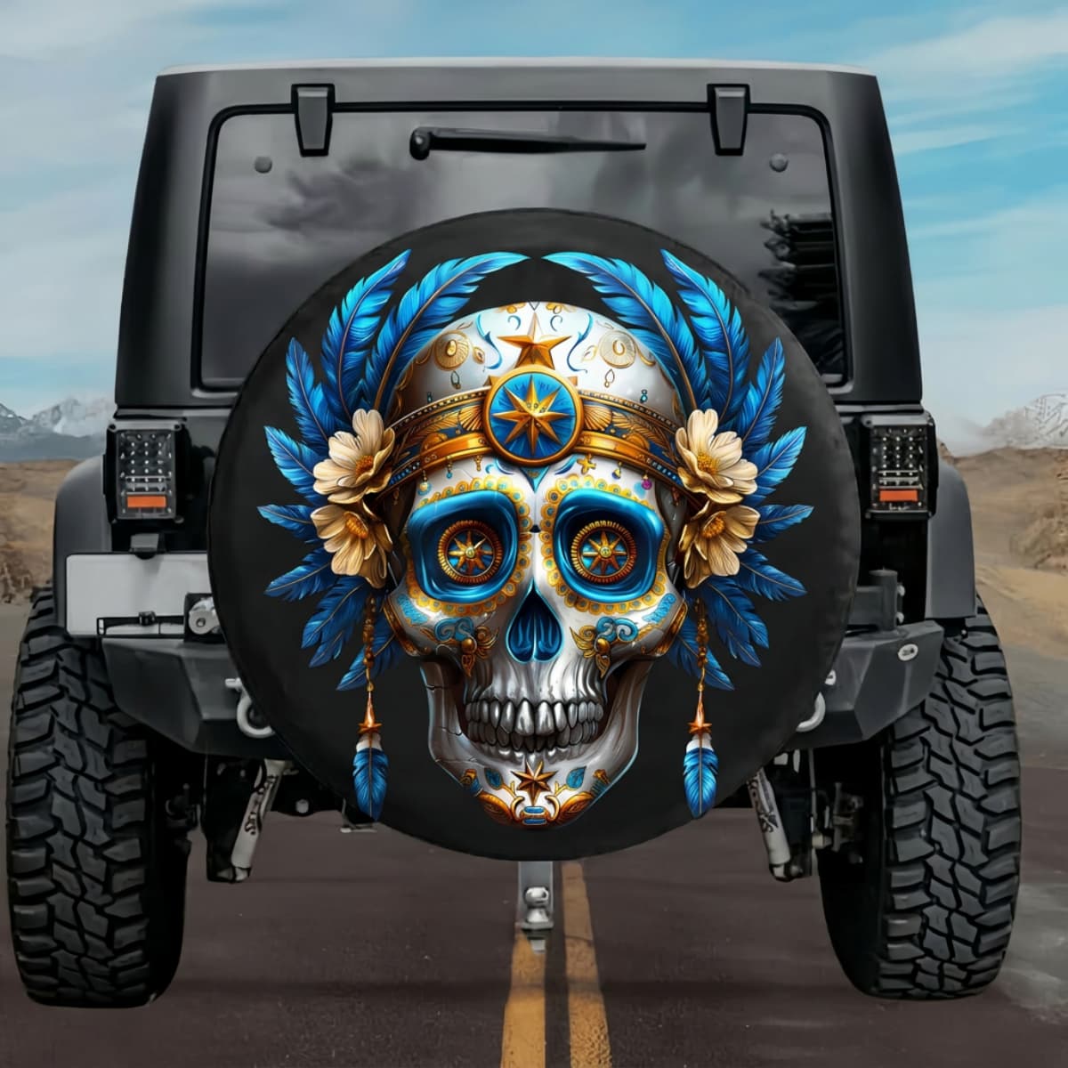 Tactical Aztec Celestial Skull Starburst Symbol Spare Tire Cover
