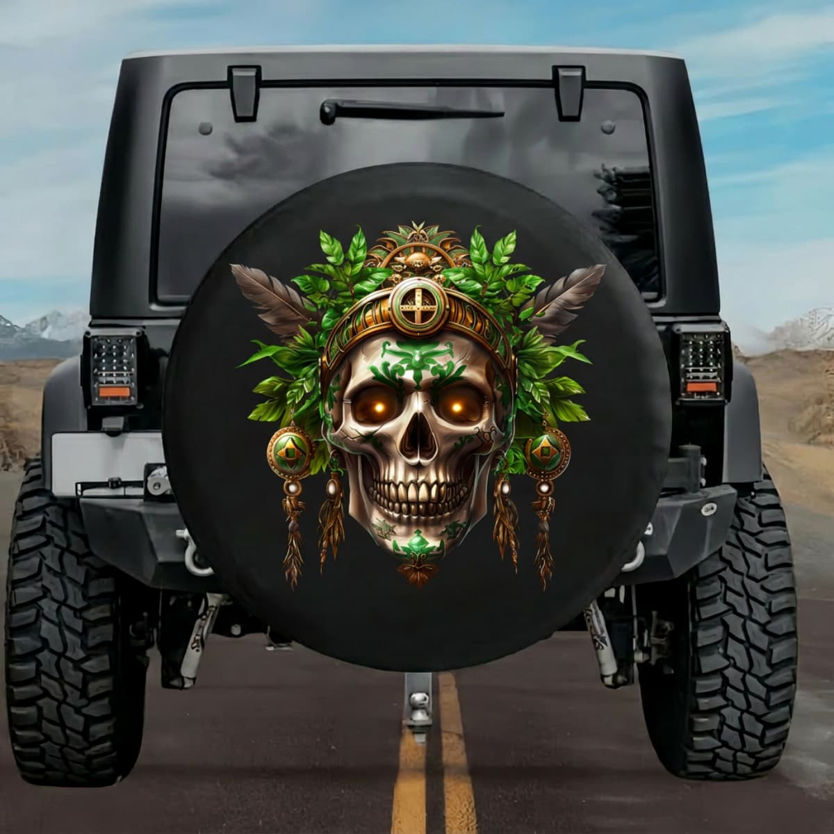 Tactical Aztec Healer Skull Shaman Medicine Spare Tire Cover