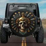 Tactical Aztec Traditional Skull Turquoise Spare Tire Cover