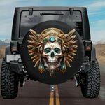 Tactical Aztec Holy Skull Sacred Turquoise Spare Tire Cover