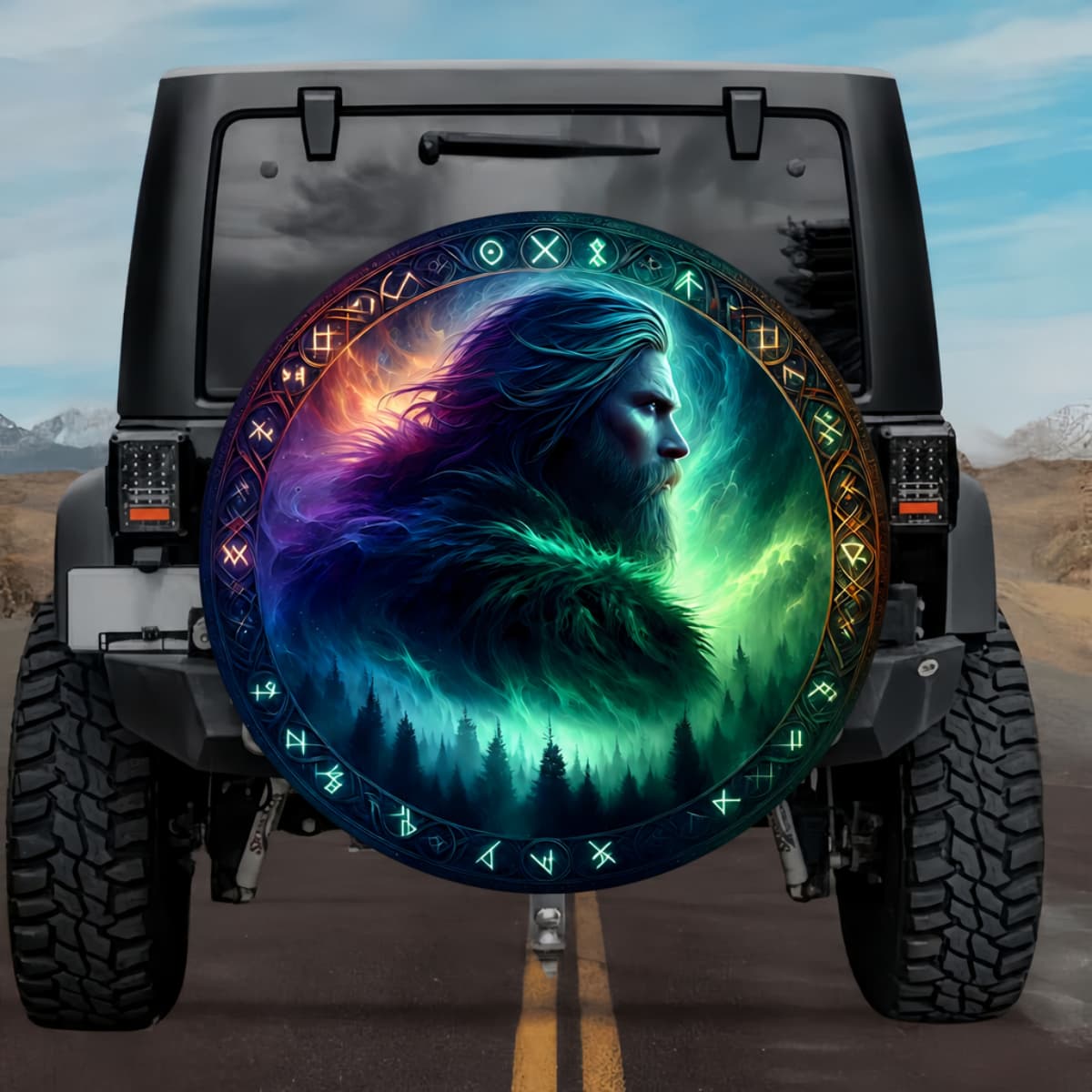 Tactical Halfalfr Norse Half-Elf Aurora Borealis Spare Tire Cover