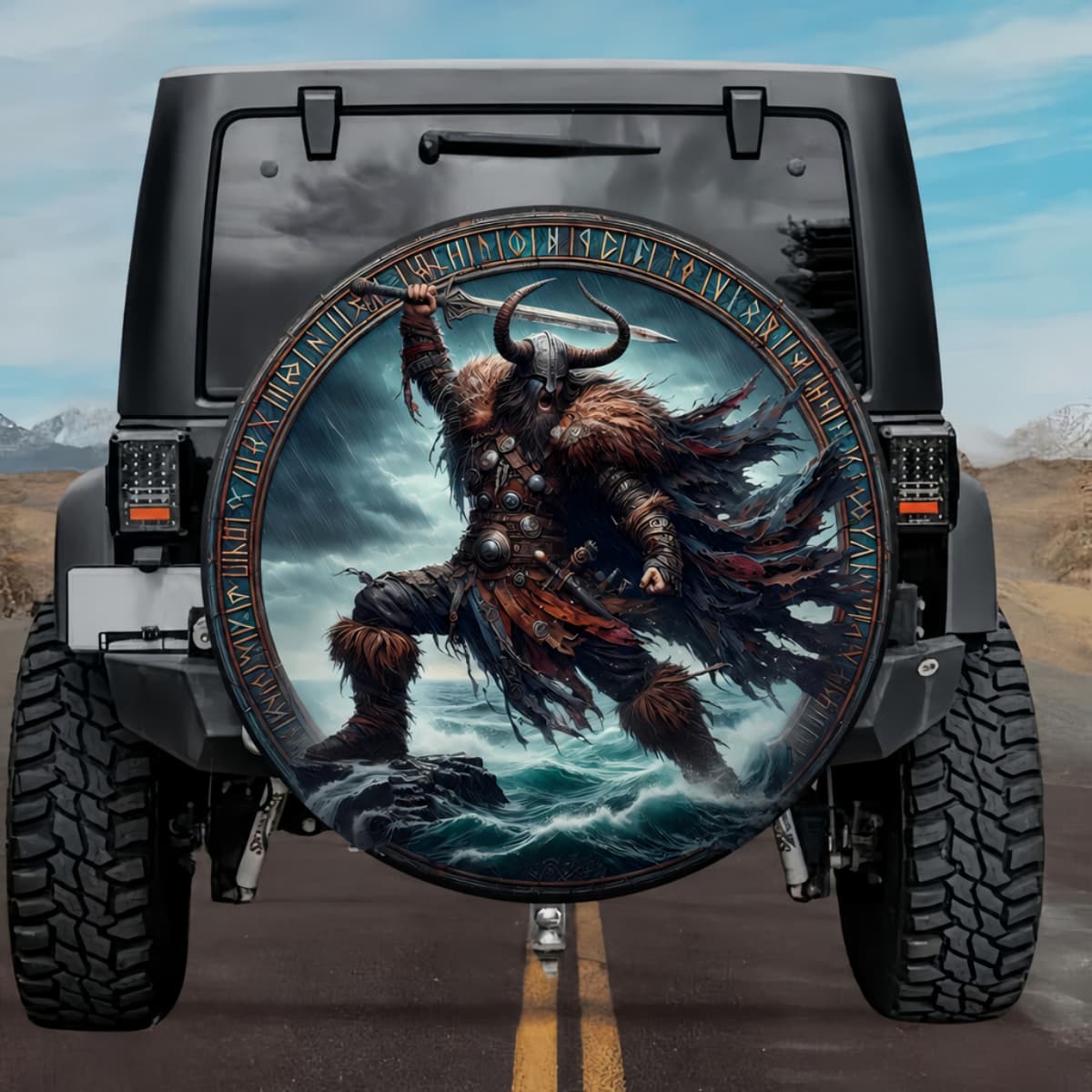 Tactical Norse Arngrim Viking Berserker Stormy Sea Spare Tire Cover