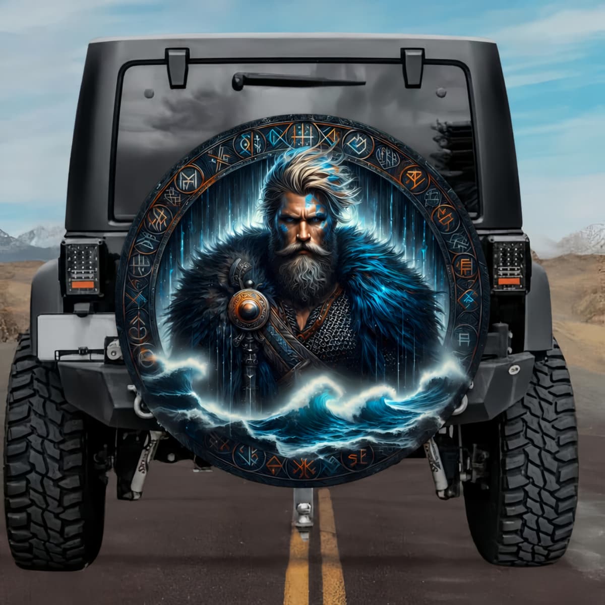 Tactical Norse Bjorn Ironside Blue War Paint Spare Tire Cover