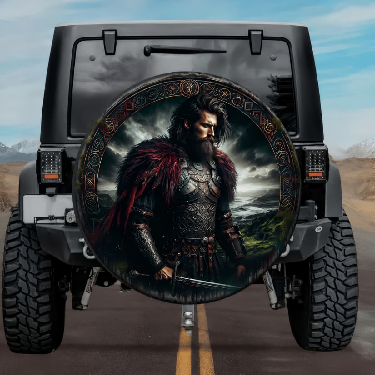 Tactical Norse Grettir the Strong Outlaw Warrior Spare Tire Cover