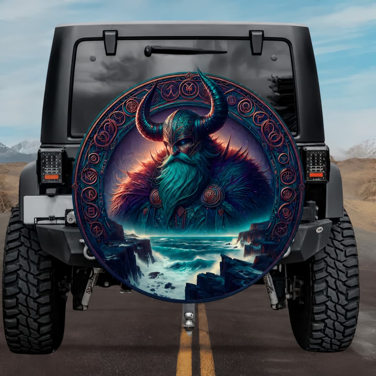 Tactical Norse Haki Viking Sea-King Horned Helmet Spare Tire Cover