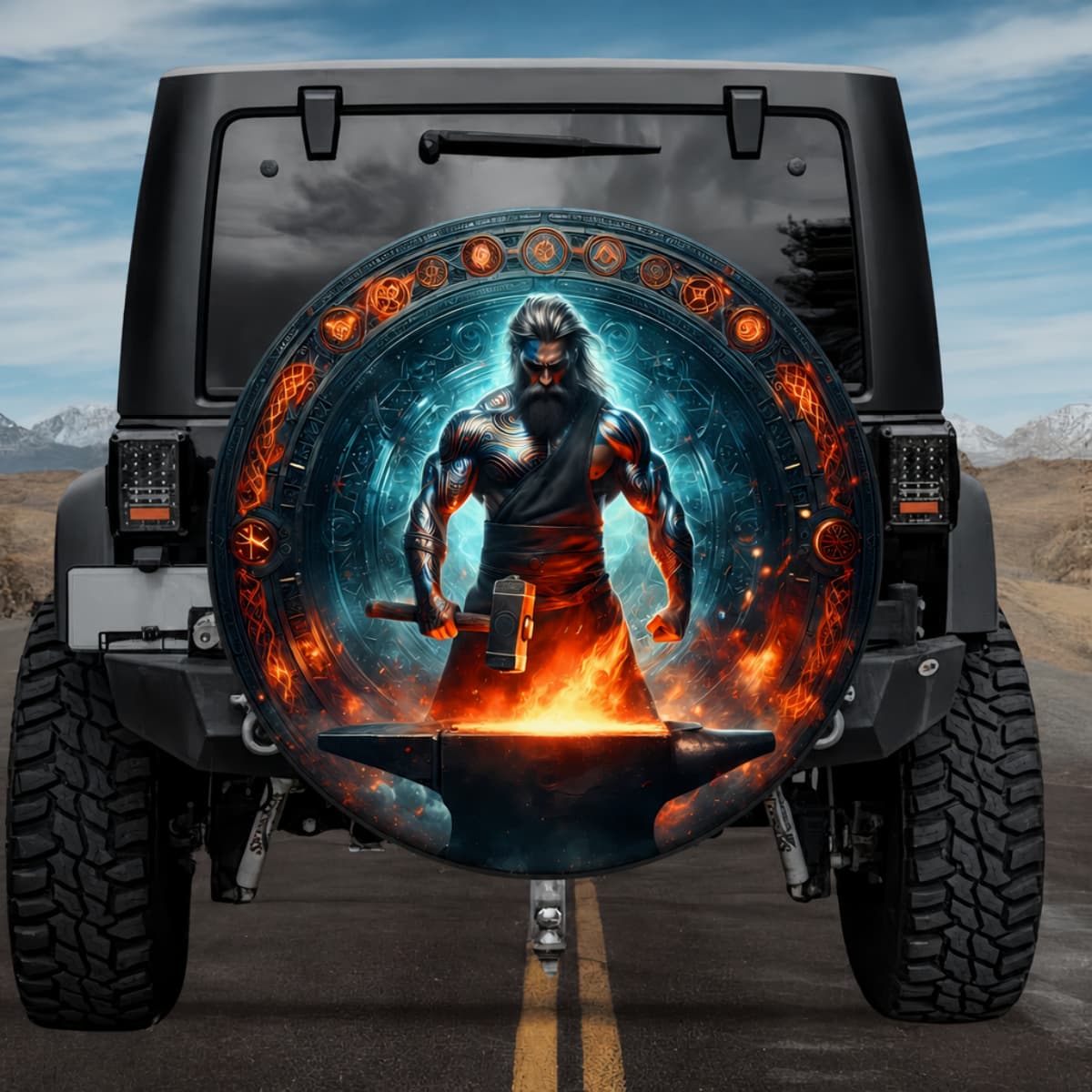 Tactical Norse Mythology Wayland the Smith Blacksmith Spare Tire Cover