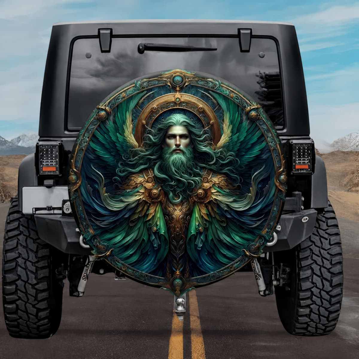 Tactical Celestial Bazazath Guardian Emerald Wings Spare Tire Cover