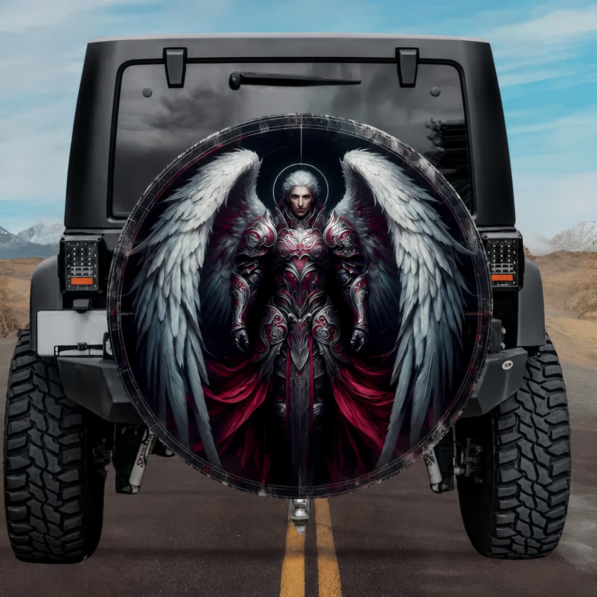 Tactical Celestial Jehudiel Archangel White Wings Spare Tire Cover