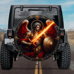 Tactical Celestial Michael Archangel Flaming Sword Red Wings Spare Tire Cover