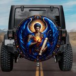 Tactical Celestial Phanuel Archangel Glowing Sun Core Blue Wings Spare Tire Cover