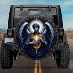 Tactical Celestial Sandalphon Archangel Golden Lyre Blue Wings Spare Tire Cover