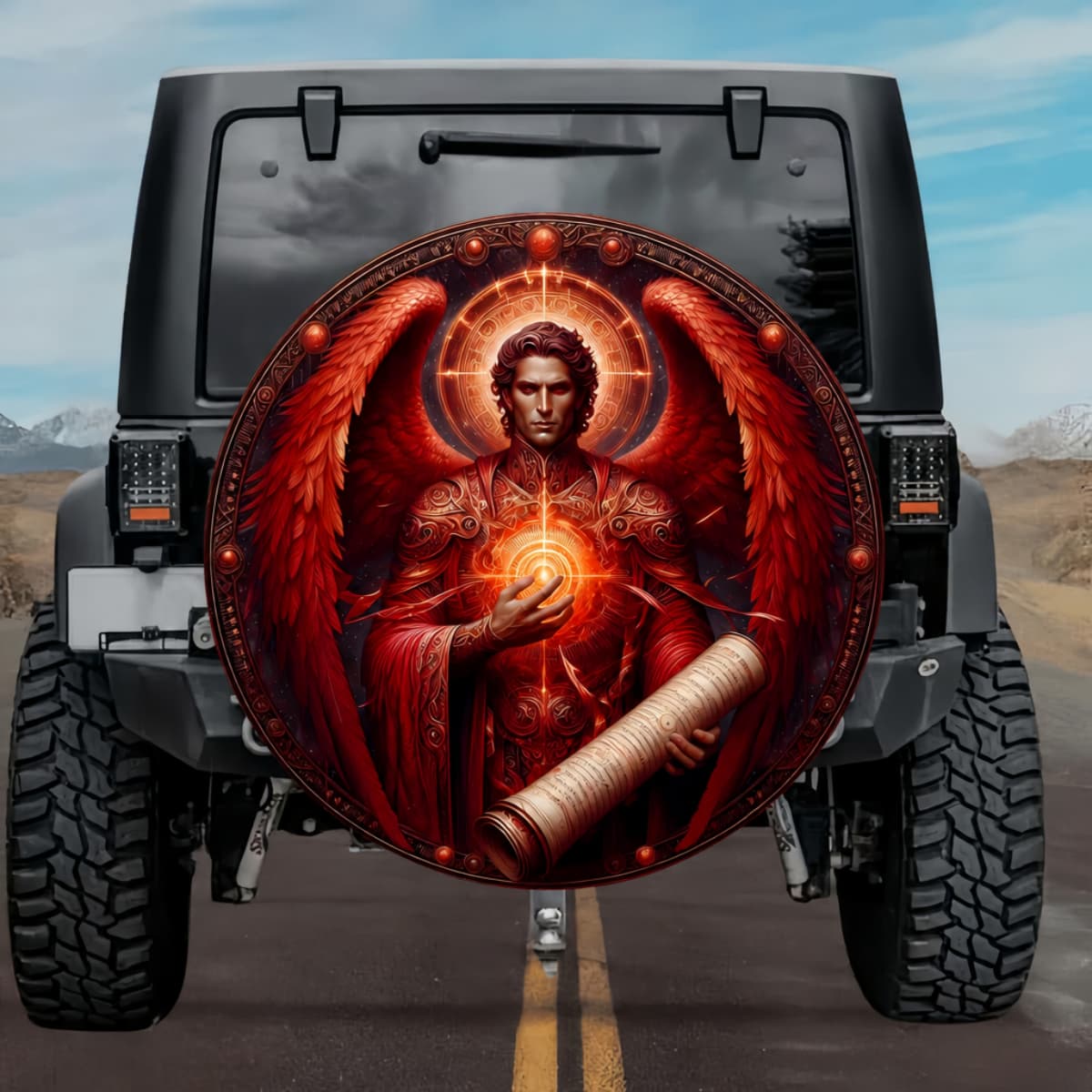 Tactical Celestial Uriel Archangel Blazing Sun Core Red Wings Spare Tire Cover