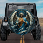 Tactical Celestial Yerachmiel Archangel Glowing Heart Blue Wings Spare Tire Cover