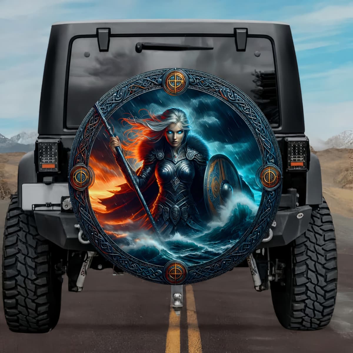 Gothic Valkyrie Geirdriful Spear Flinger Norse Shield Spare Tire Cover