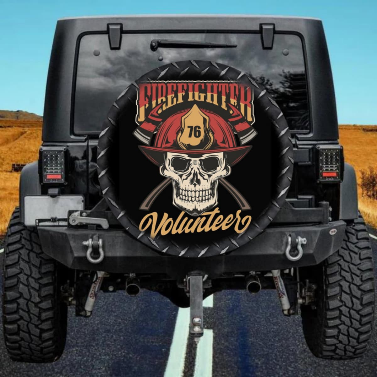 Volunteer Firefighter Skull Spare Tire Cover