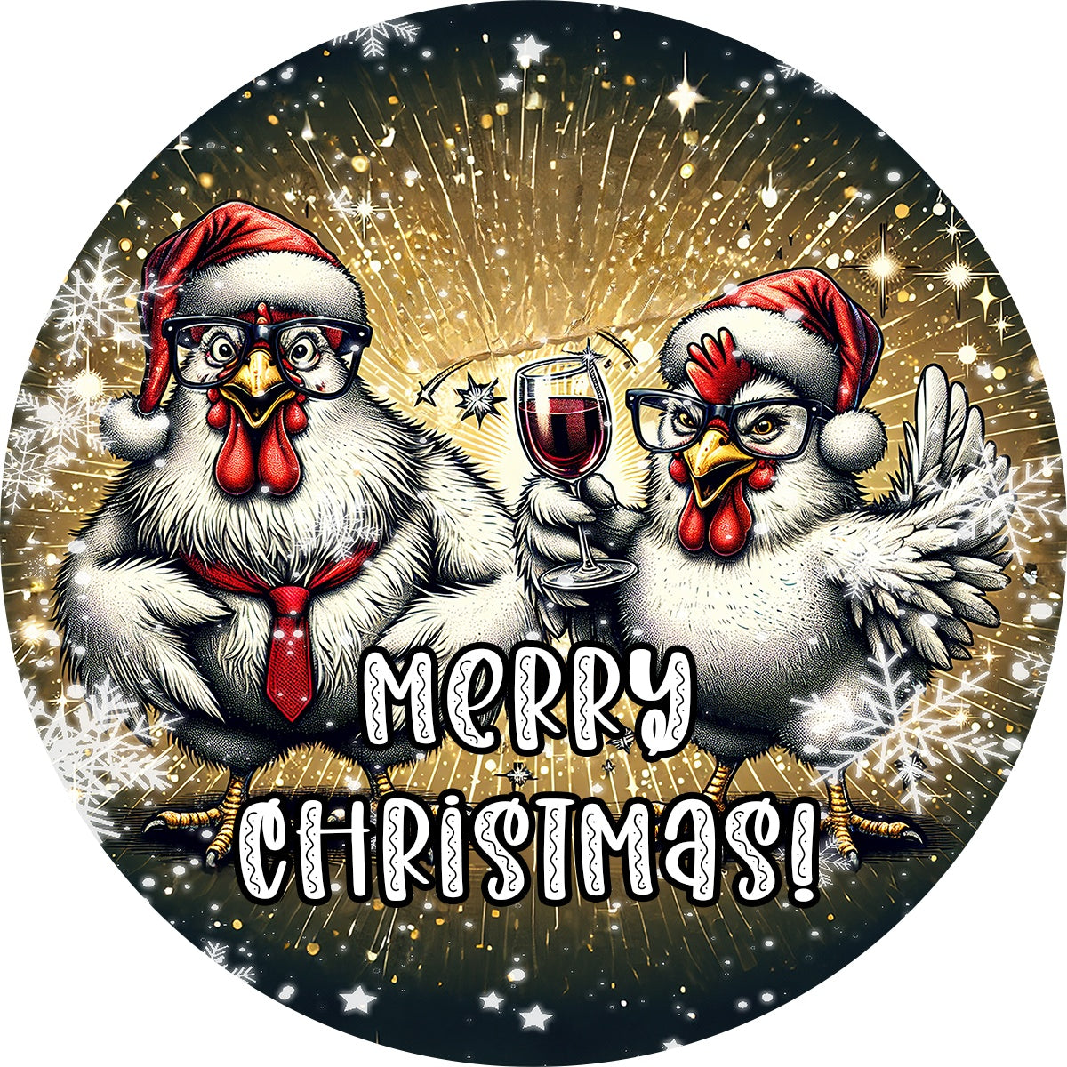 Holiday Country Farmhouse Black Gold Wine Drinking Chicken Spare Tire Cover - Jeep, Bronco, RV, Camper & More