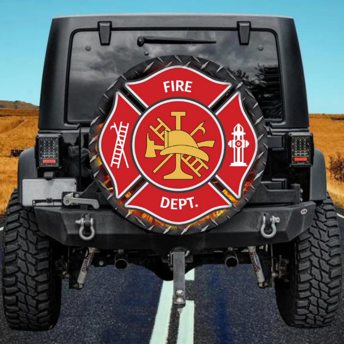 Classic Fire Dept. Maltese Cross Spare Tire Cover