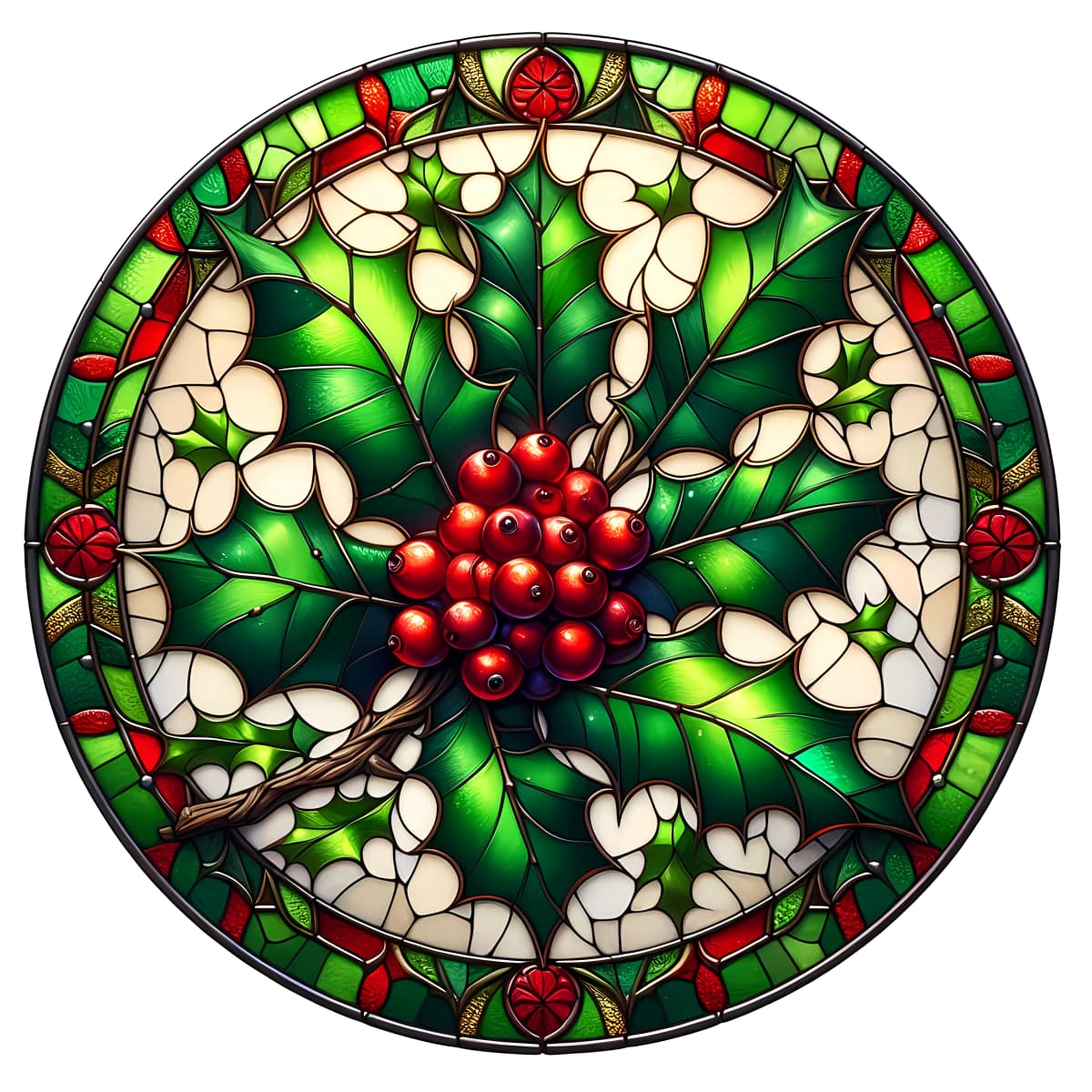 Stained Glass Holly Berries Spare Tire Cover - Jeep, Bronco, RV, Camper & More