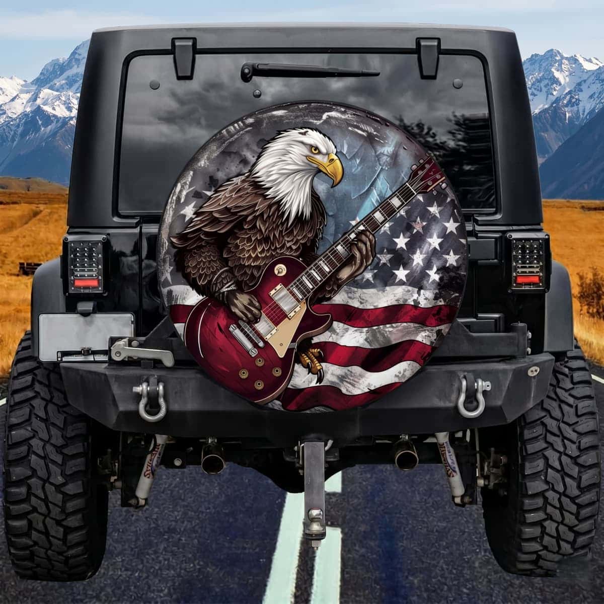 American Flag Bald Eagle Rock Guitarist Spare Tire Cover